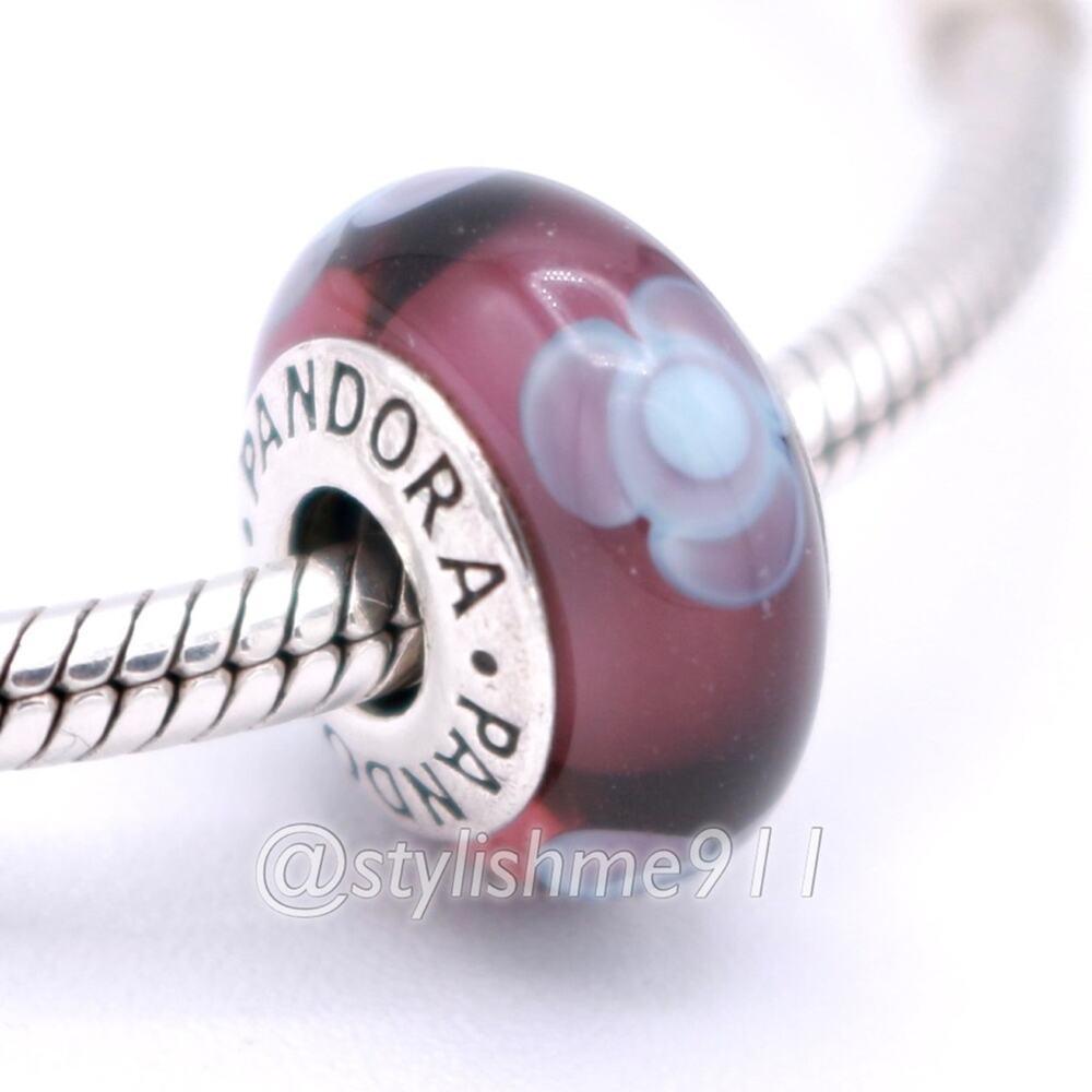Authentic PANDORA Aqua Flower For You Purple Glass Murano Charm
